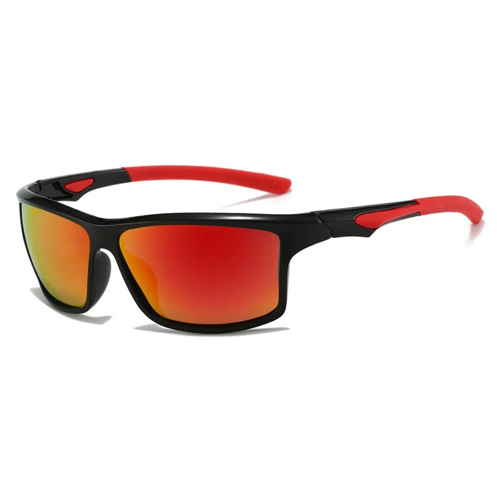 8517 Photochromic Sunglasses Wrap-Around Polarized Sun Glasses UV400 Protection - Black + Red / Red Mirrored Lens - 1