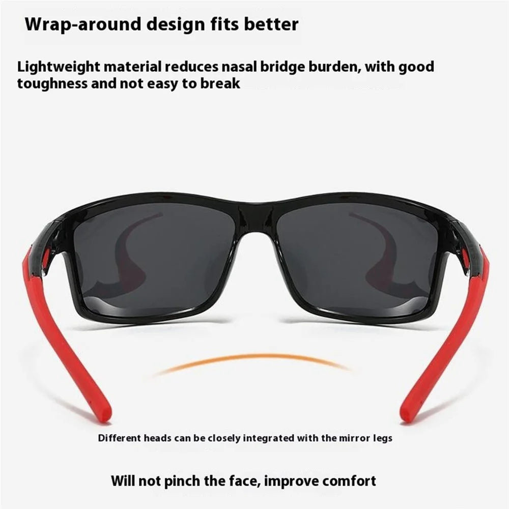 8517 Photochromic Sunglasses Wrap-Around Polarized Sun Glasses UV400 Protection - Black + Red / Red Mirrored Lens - 4