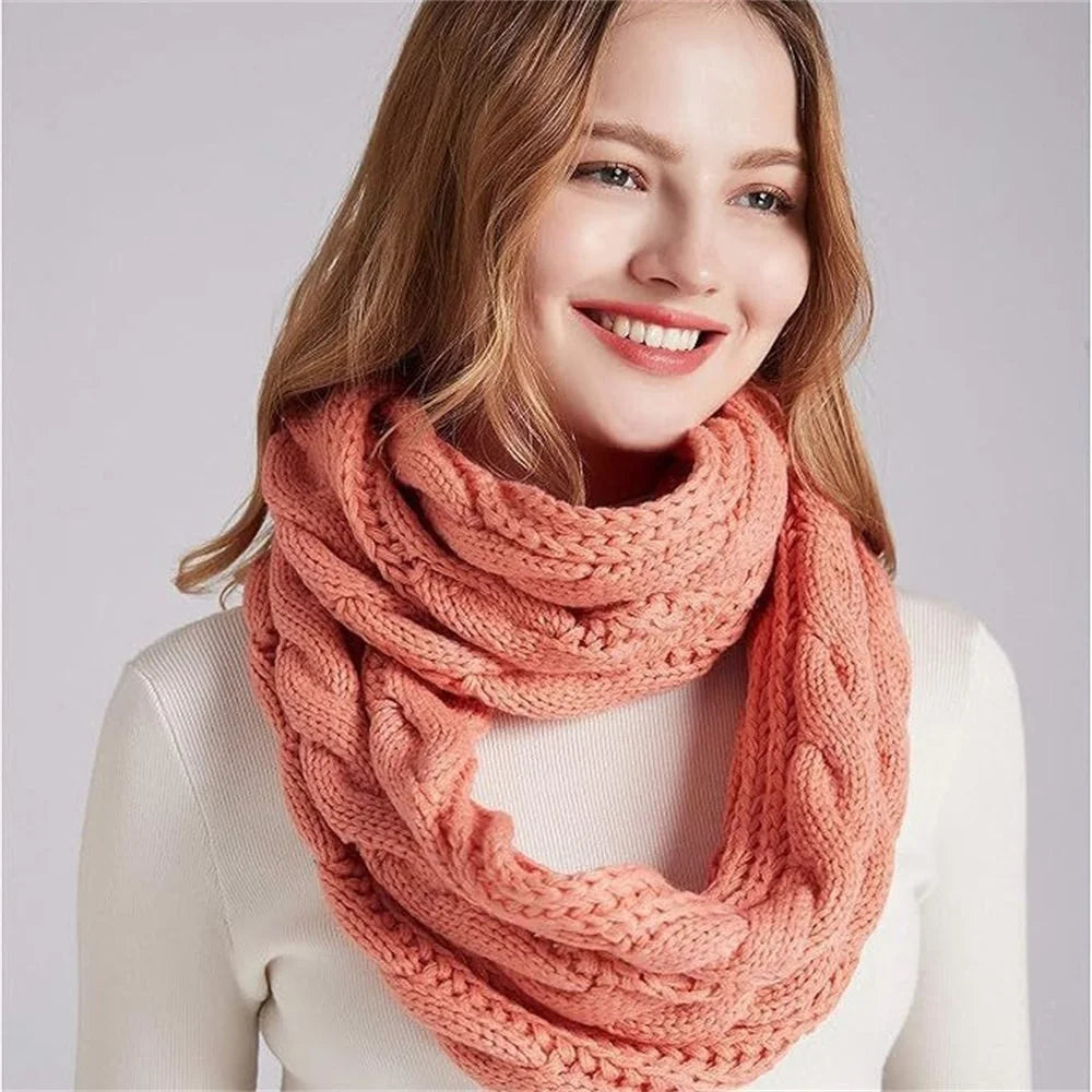 Winter Knitted Scarf Thickened Fleece Lined Warm Neck Warmer Cable Knit Pattern Soft Cozy for Cold Weather - Beige - 3