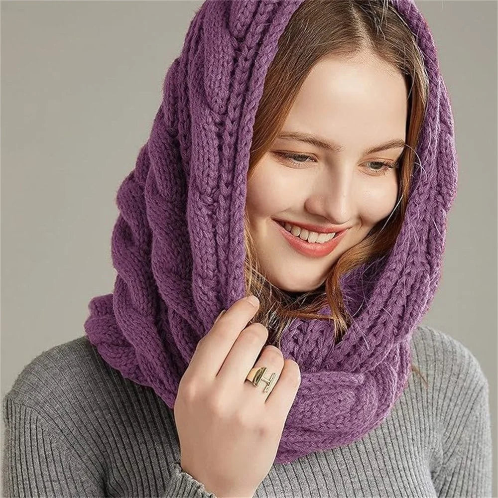 Winter Knitted Scarf Thickened Fleece Lined Warm Neck Warmer Cable Knit Pattern Soft Cozy for Cold Weather - Beige - 4