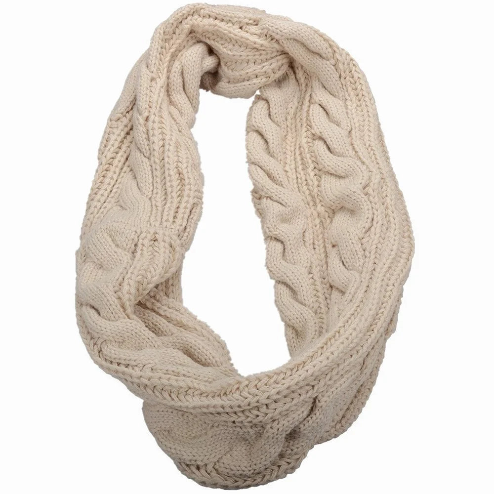 Winter Knitted Scarf Thickened Fleece Lined Warm Neck Warmer Cable Knit Pattern Soft Cozy for Cold Weather - Beige - 7