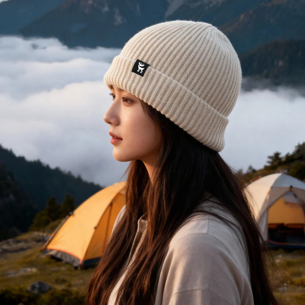 QUNATURE Men Women Outdoor Knit Beanie for Winter Skiing Cycling Windproof Skull Cap - Light Apricot - 2