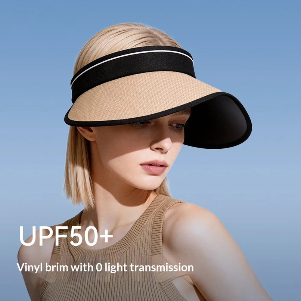 GOLOVEJOY Outdoor Summer Open Top Sun Hat Black Gel Coating Wide Brim Foldable UV Protection Cap - Black - 2