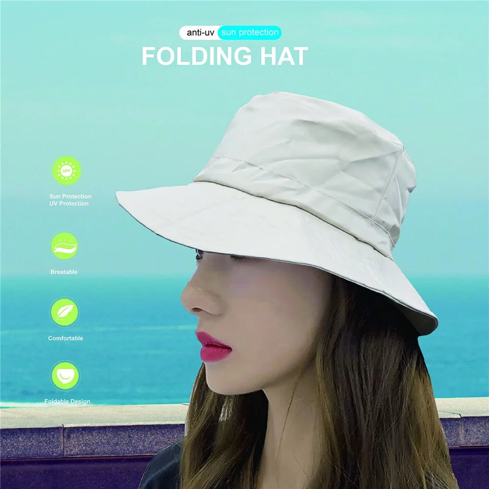 PICTET.FINO RH55 Summer Beach Women Folding Bucket Cap UPF50+ Sun Protection Fisherman Hat - Beige - 2