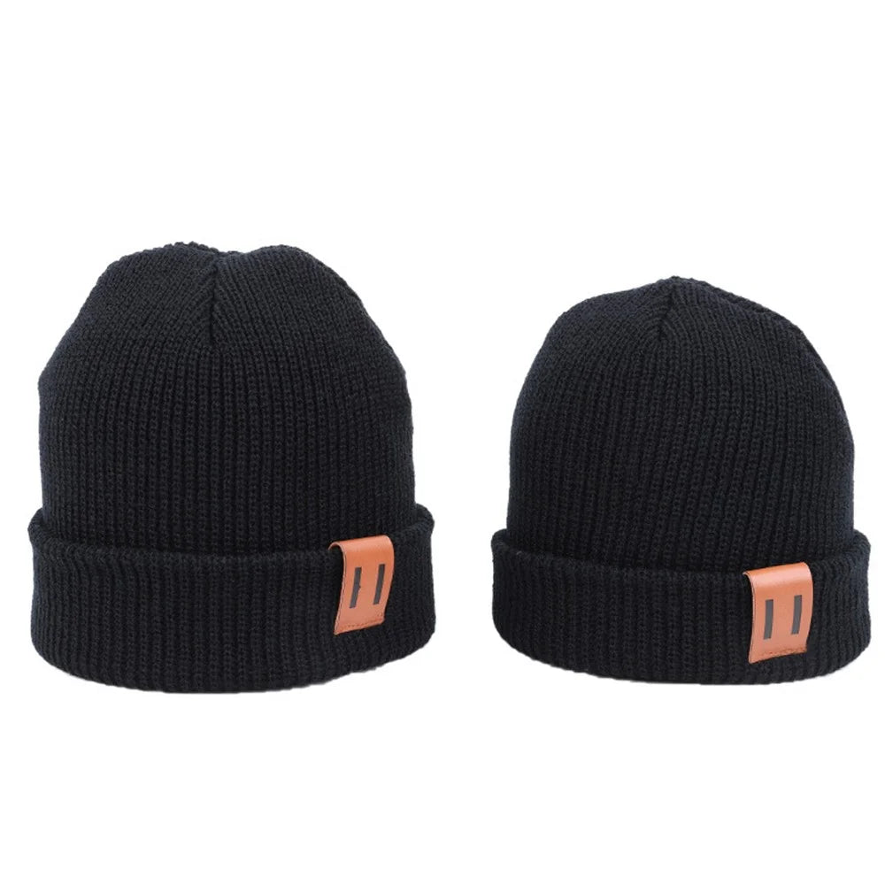 Winter Beanie Cap Outdoor Sports Keep Warm Solid Color Elastic Knit Hat for Kids / Adult - Black / For Adult - 2
