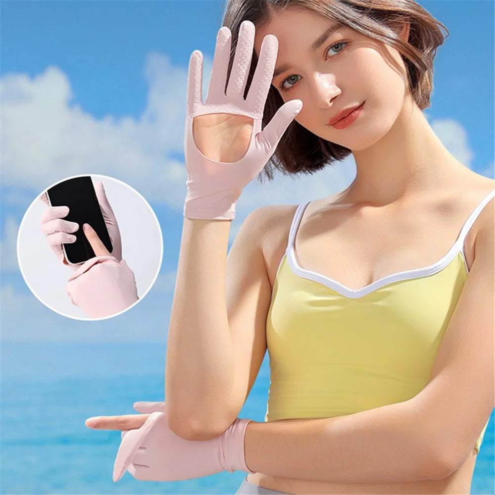 GOLOVEJOY XG72 1 Pair Cycling Cooling Ice Silk Gloves Anti-UV Hand Protector - Pink - 4