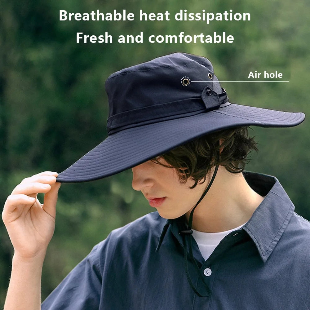 GOLOVEJOY Summer Hat Wide Brim UPF 50+ UV Protection Fishing Cap - XMZ77 / Black - 5