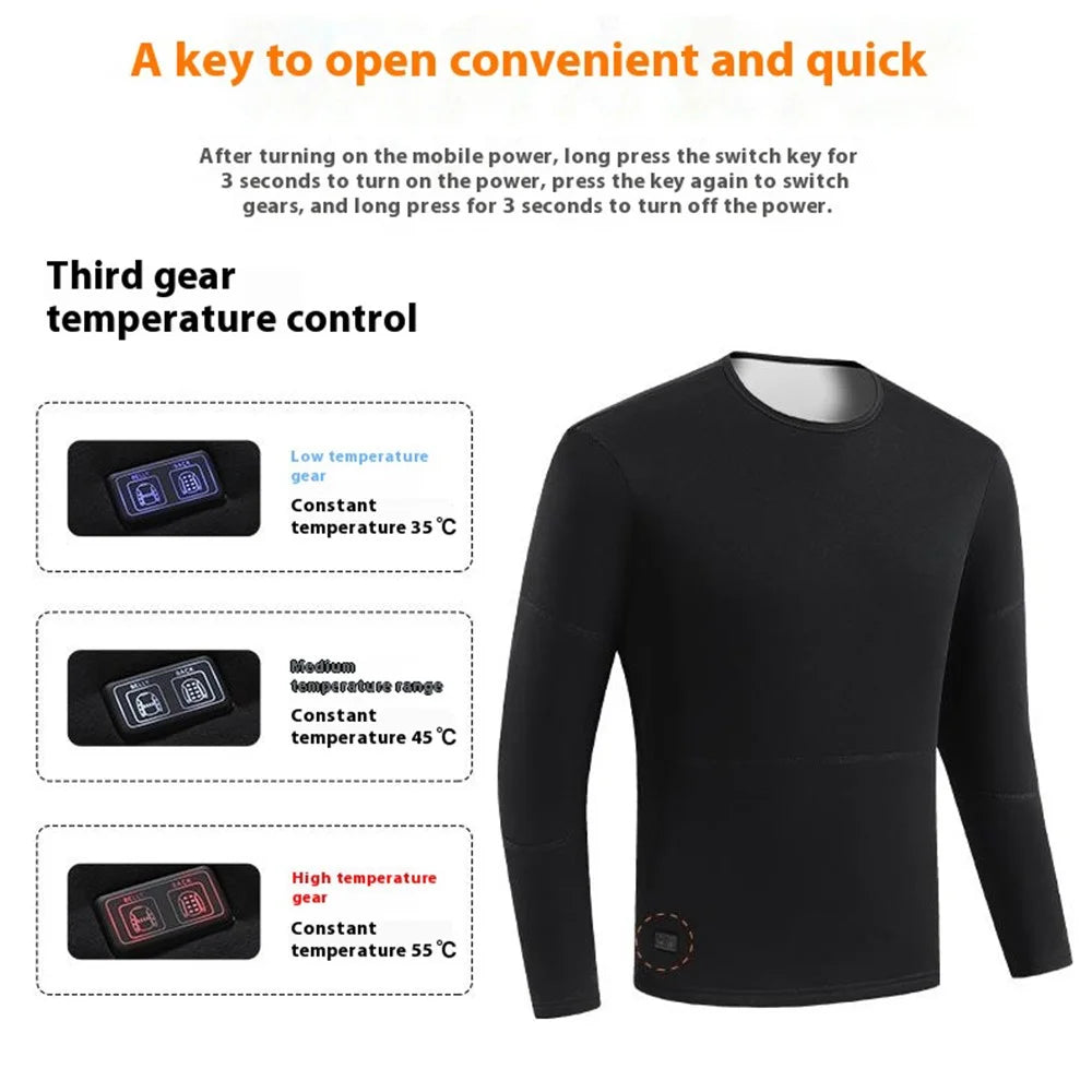 1805-30 Winter 30 Heating Zones Thermal Underwear Electric Heating Cold-Proof Underwear Suit (Without Power Bank) - Black / M - 7