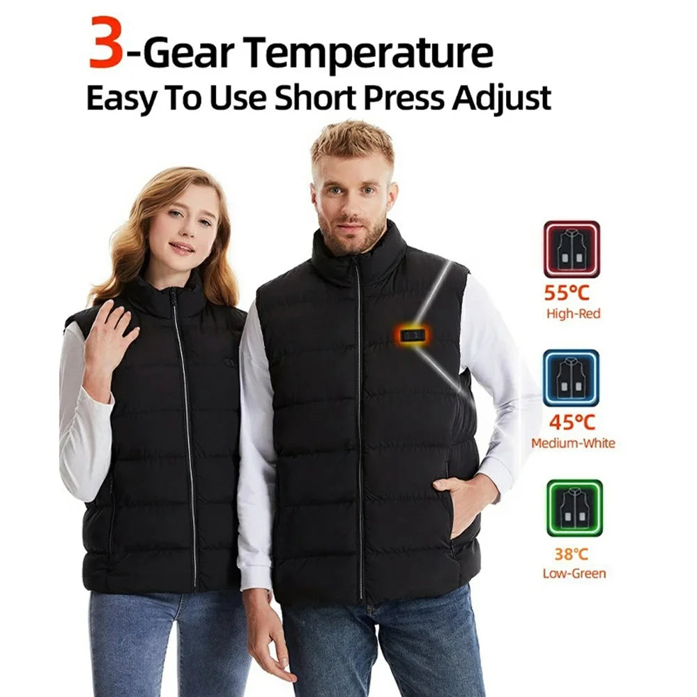 M01 Outdoor Electric Heated Winter Vest Men Women 21 Heating Zones 3-Gear Warm Jacket (Without Power Bank) - Black / S - 5