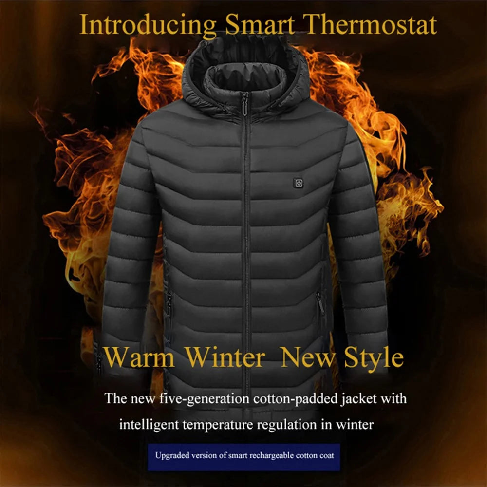 USB Electric Heating Warm Cloth Long Sleeve Cotton Hooded Heated Coat 9-Zones Heating Jacket (without Power Bank) - Black / M - 2