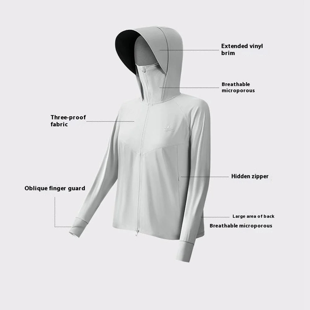 GOLOVEJOY FSY11 Lightweight Sun Protection Jacket Cooling Breathable Coat with Removable Hood Brim - Light Grey - 2