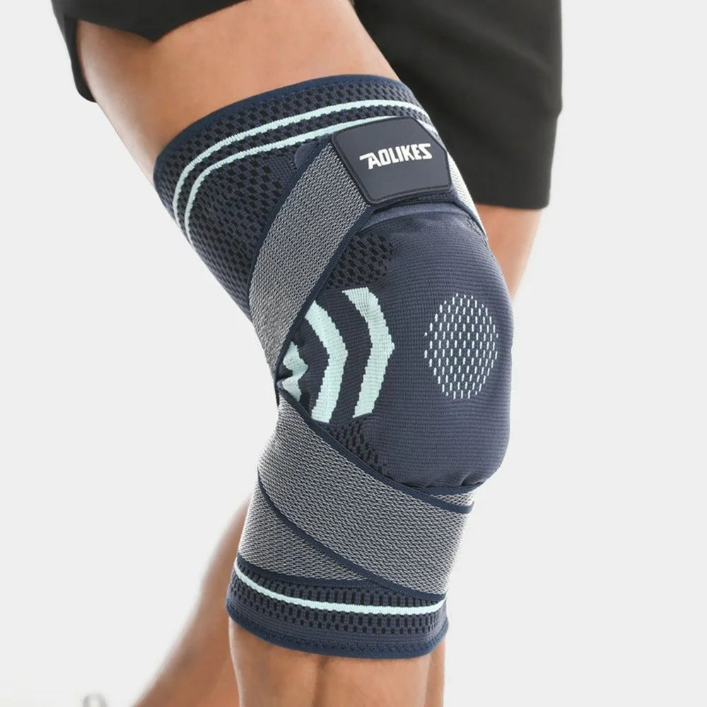 AOLIKES 7731 1Pc Basketball Knee Brace Silicone Padded Knee Support Running Knee Compression Sleeve - Navy Blue M - 5