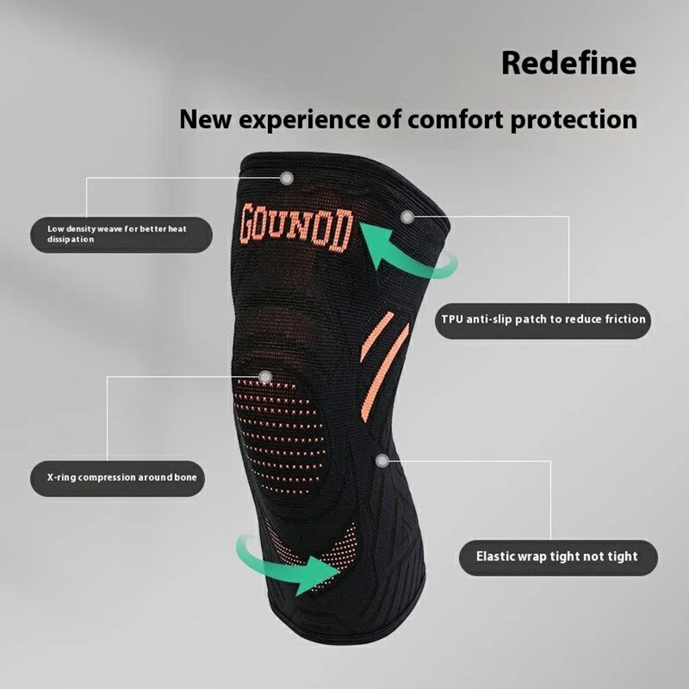 GOUNOD HJ078 1Pc Compression Knee Sleeve Knitted Non-Slip Sports Running Knee Support Brace - Black S - 5