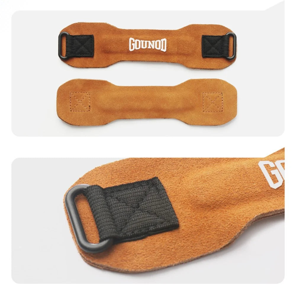 GOUNOD H15 1Pc Sports Compression Knee Strap Double Layer Cowhide Leather Patella Support for Running / Cycling - Brown - 7