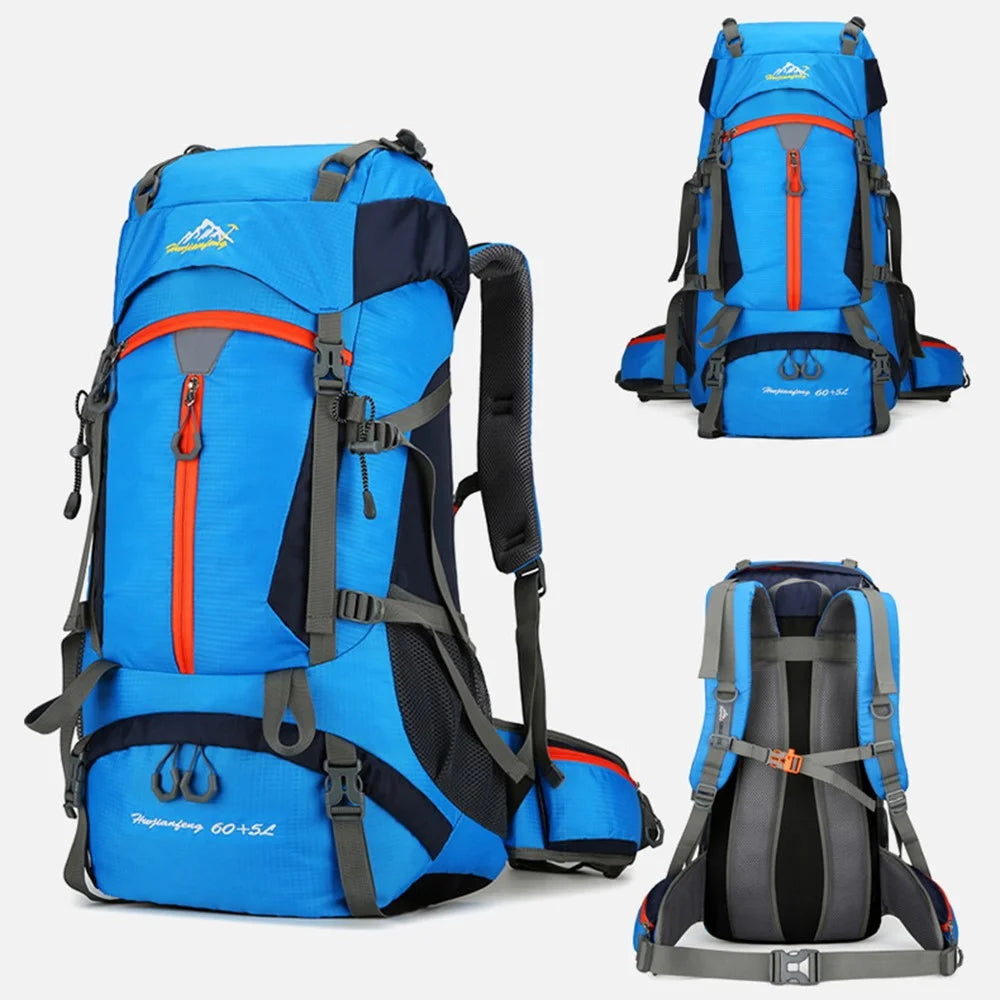 65L Hiking Backpack Large Capacity Water Resistant Camping Bag Multi Functional Travel Backpack - Baby Blue - 2
