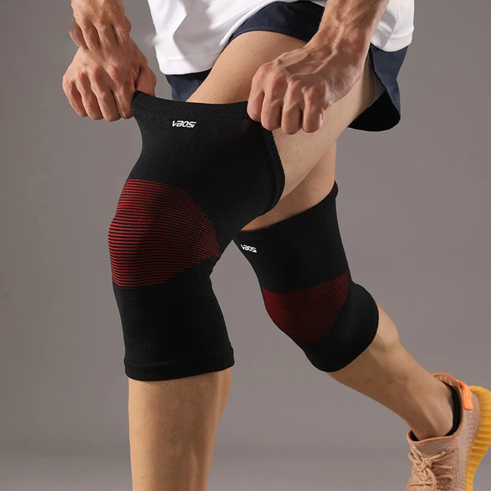 VBOSI 5877V 1Pc 3D Knitted Breathable Knee Support Sports Compression Knee Brace for Basketball Running - M/Black+Red - 2