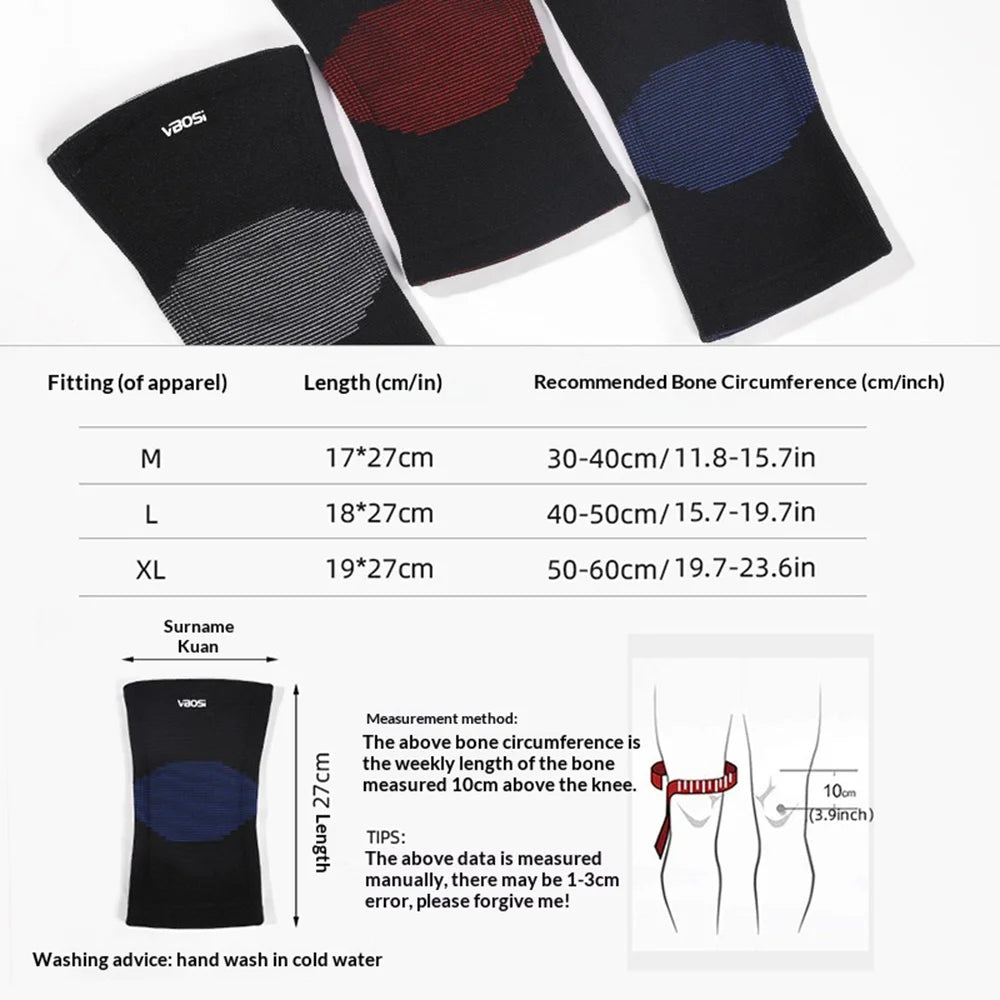 VBOSI 5877V 1Pc 3D Knitted Breathable Knee Support Sports Compression Knee Brace for Basketball Running - M/Black+Red - 5