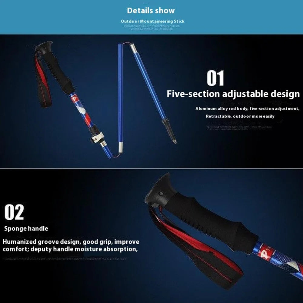 TREKPRO TP601 110-125cm 5-Section Trekking Pole Portable Lightweight Aluminum Alloy Folding Hiking Stick - Blue - 4