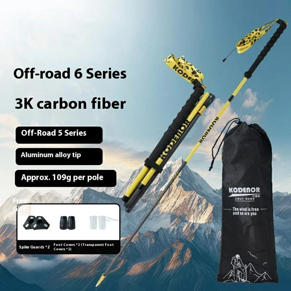 KODENOR 1Pc 115cm 3K Carbon Fiber Ultralight 4-Section Foldable Trekking Pole for Mountaineering Hiking Walking Stick - Pink - 2