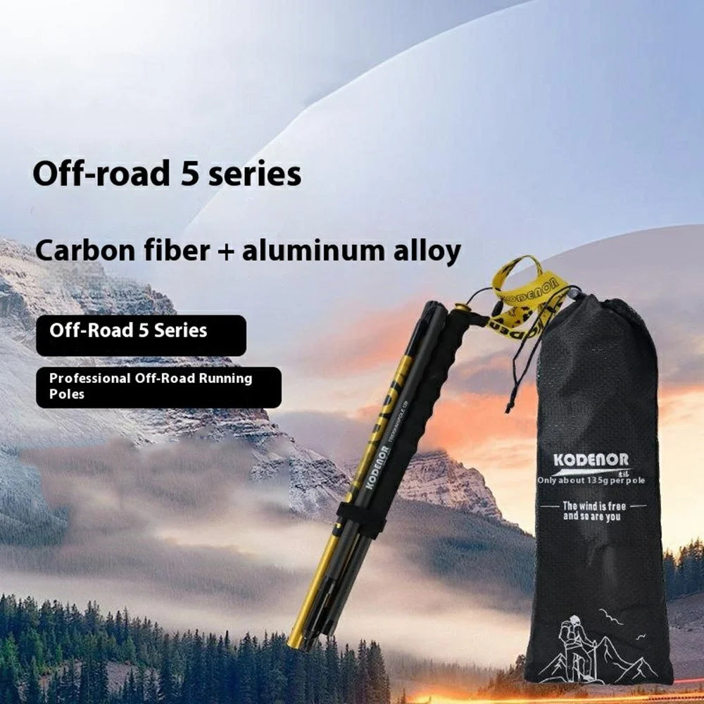 KODENOR 1Pc 120cm Trekking Pole Carbon Fiber + Aluminum Alloy Ultra Light 4-Section Foldable Hiking Stick - Pink - 2