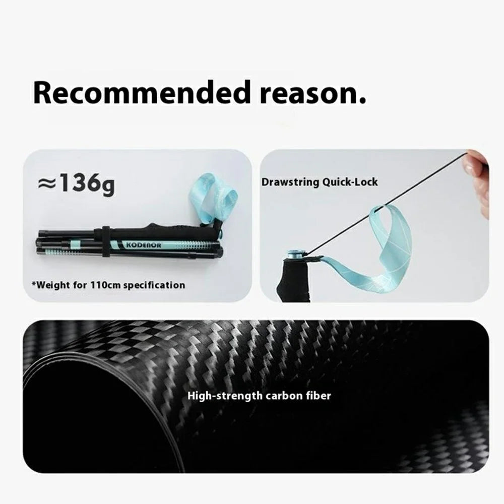 KODENOR 1Pc 120cm Professional Trekking Pole Ultralight Carbon Fiber Quick Lock Foldable Hiking Stick - Blue - 2