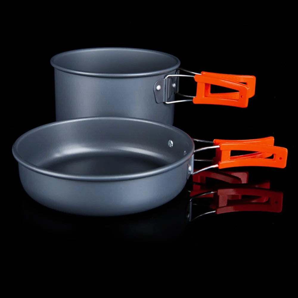HEWOLF HW-K2103 Portable Handle Pan Temperature Resistant Camping Cookware Set with Large Water Bottle for 4-5 People - 4
