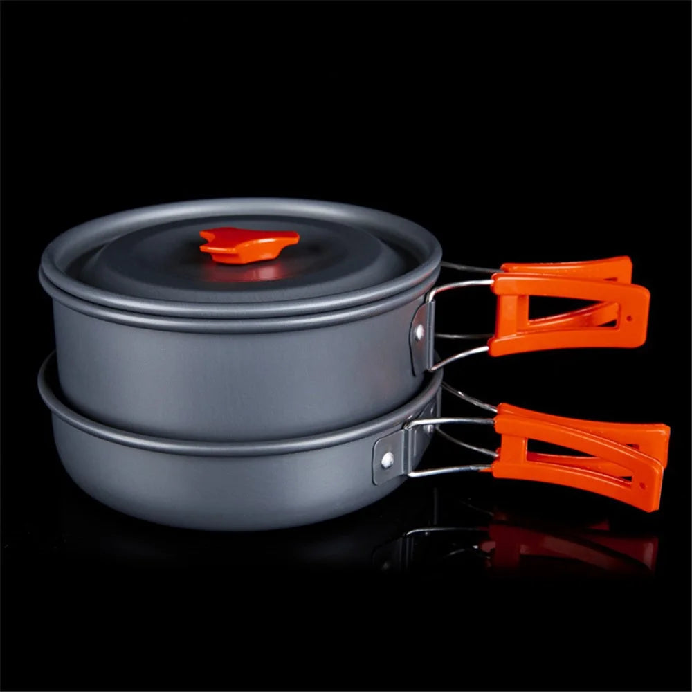 HEWOLF HW-K1692 Portable Handle Pan Temperature Resistant Camping Cookware Set with Water Bottle for 2-3 People - 6