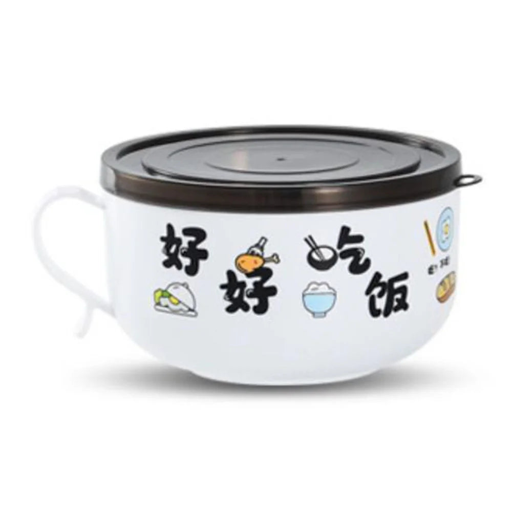 AOTU 900ML Thermal PP+Stainless Steel Bowl with Lid and Handle for Instant Noodle, Soup (BPA-Free, No FDA Certified) - Black - 1