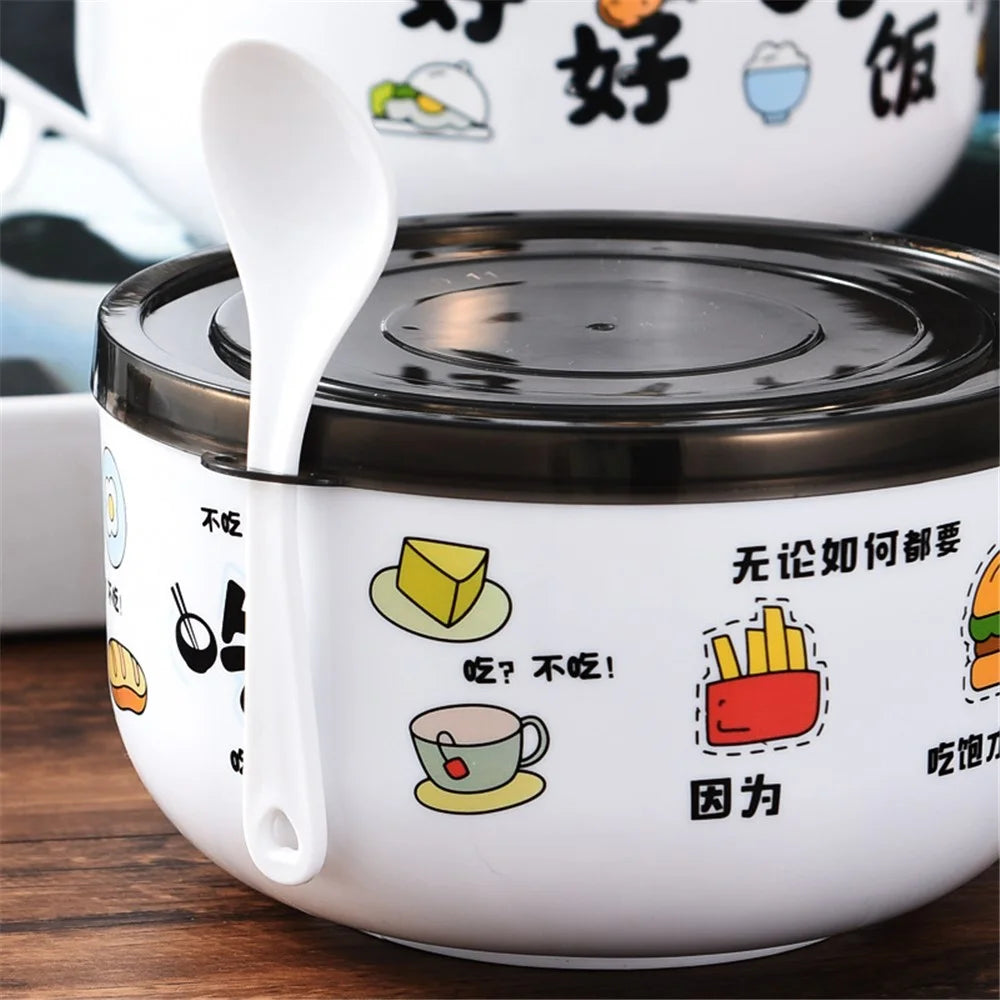 AOTU 900ML Thermal PP+Stainless Steel Bowl with Lid and Handle for Instant Noodle, Soup (BPA-Free, No FDA Certified) - Black - 3
