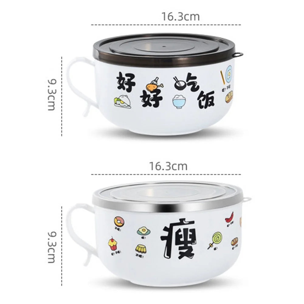 AOTU 1200ML Side Handle Grip Thermal PP+Stainless Steel Bowl with Lid for Instant Noodle, Soup (BPA-Free, No FDA Certified) - Black - 7