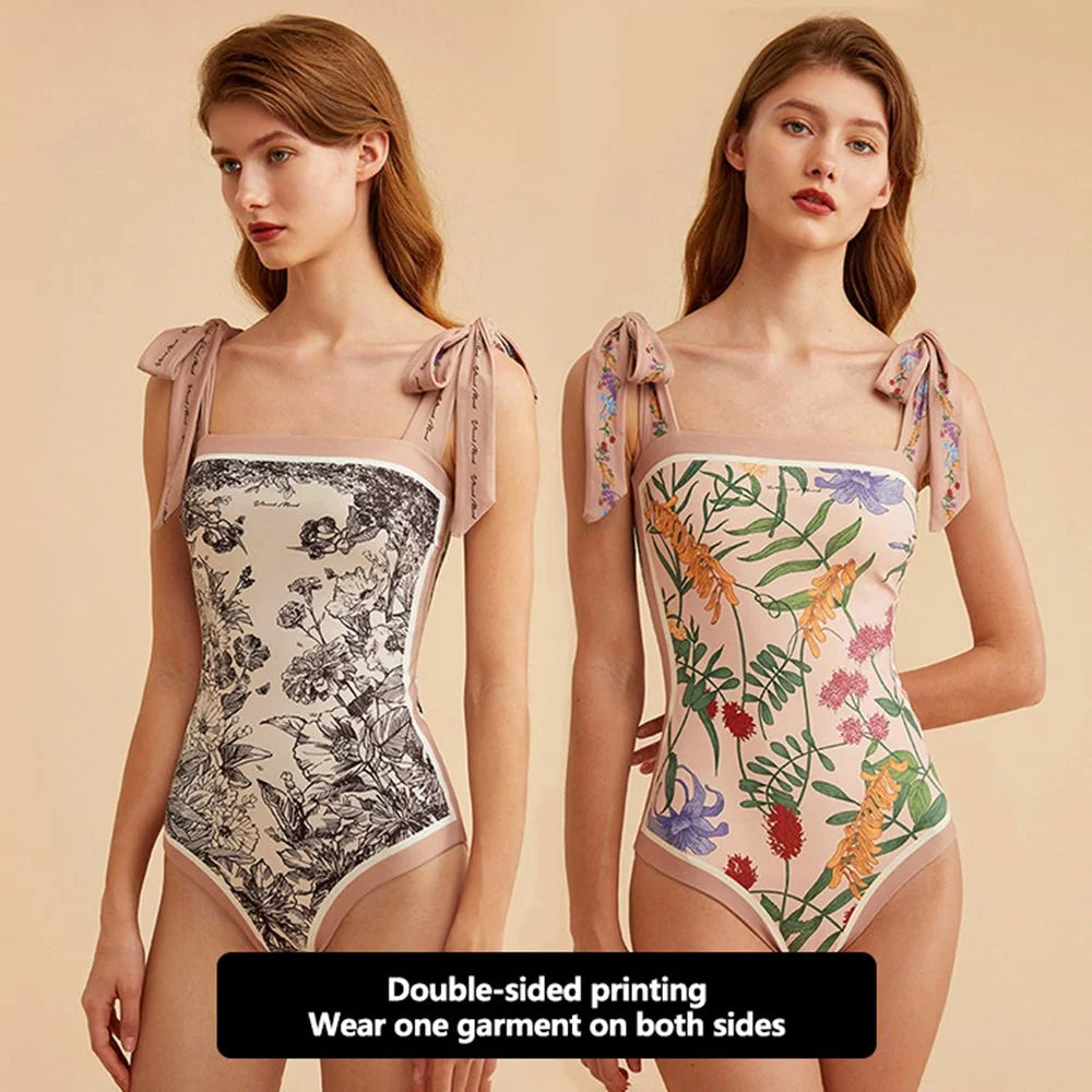 Y17 Women Stylish Two-Sided Pattern Swimsuit with Skirt Conservative Swimwear Set, L Size - Pink - 2