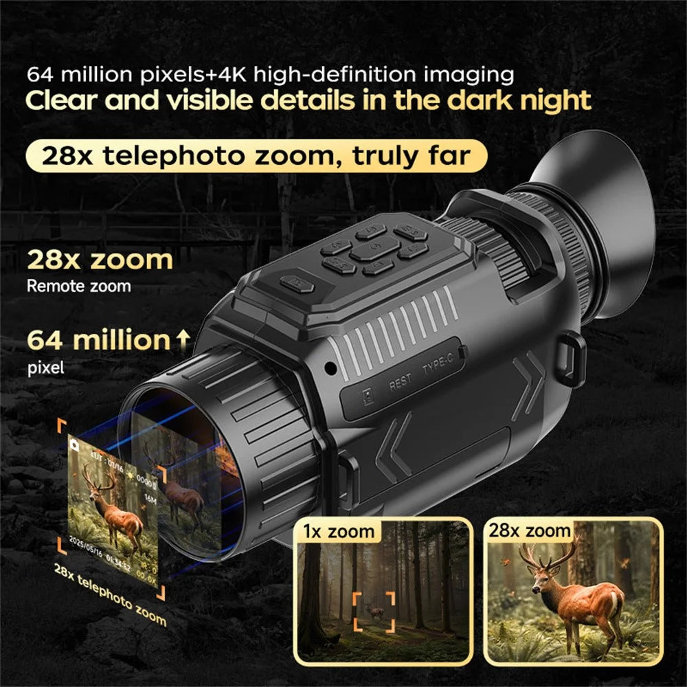 D15 WiFi Night Vision Monocular Camera 4K Video 64MP Photo 28X Zoom for Wildlife Observation, with 32GB Memory Card - 3