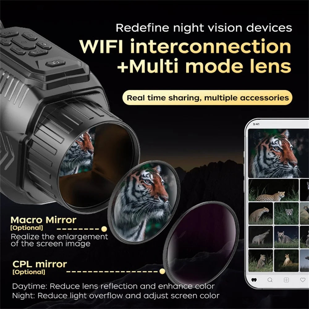 D15 WiFi Night Vision Monocular Camera 4K Video 64MP Photo 28X Zoom for Wildlife Observation, with 32GB Memory Card - 4