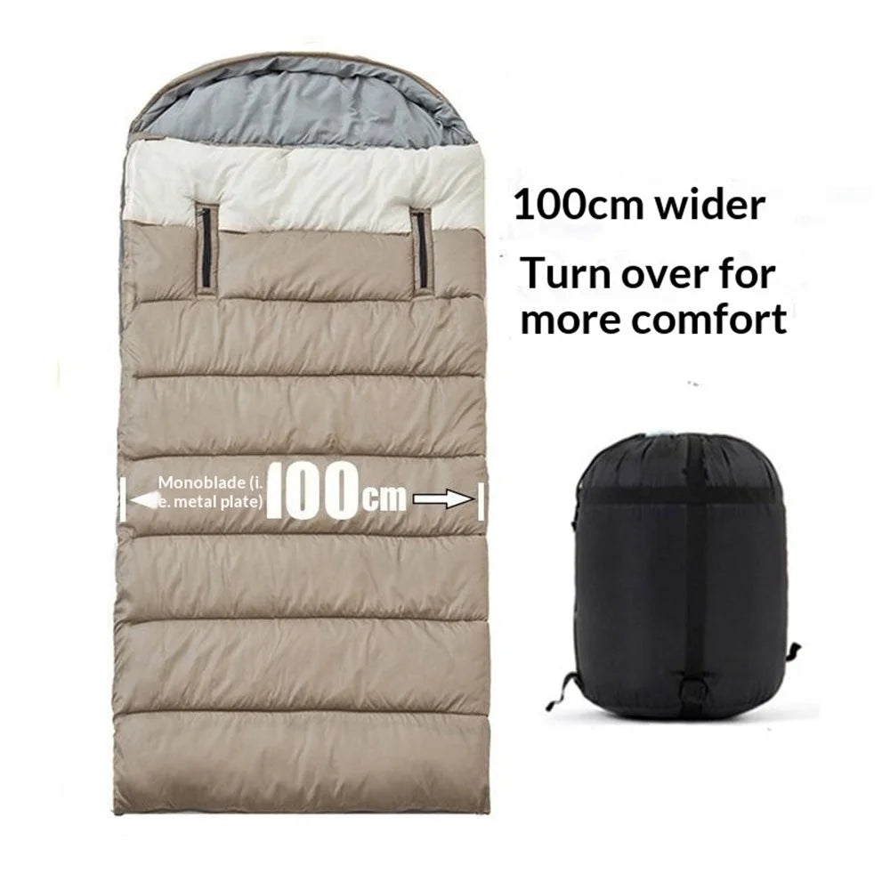 2.8kg 100cm Extra Wide Adult Sleeping Bag Winter Thick Warm -5℃ Outdoor Camping Envelope Hooded Sleeping Bag - Khaki - 3