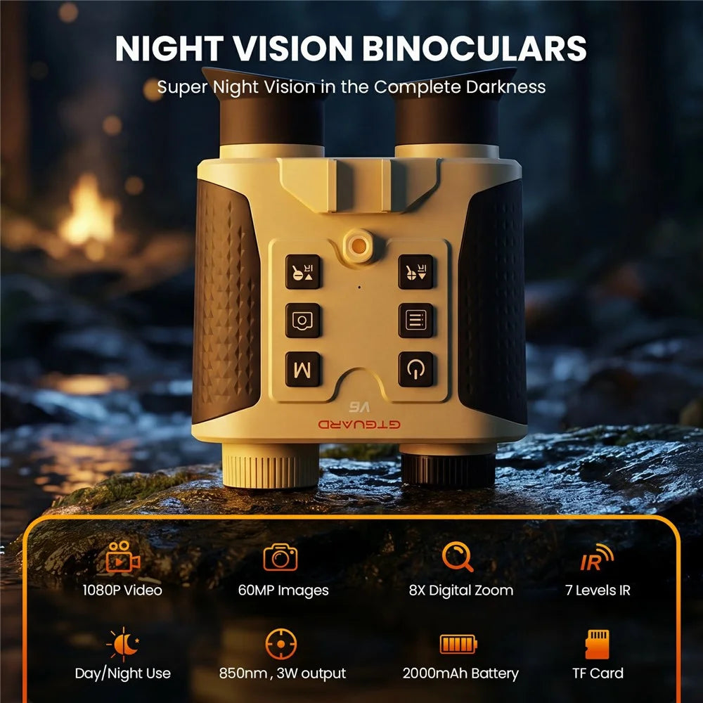 GTGUARD V6 4K Night Vision Binoculars Dual Mode 8X Digital Zoom 300m Range 1080P Recording Digital Telescope for Hunting - Sand Color - 2