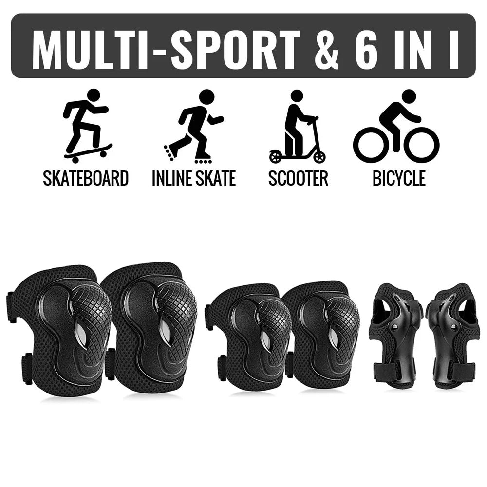 MD-611 6Pcs / Set Children Bicycle Roller Skating Knee Elbow Wrist Pads Skateboard Ski Anti-Fall Guard Protective Gear - Black / S - 2