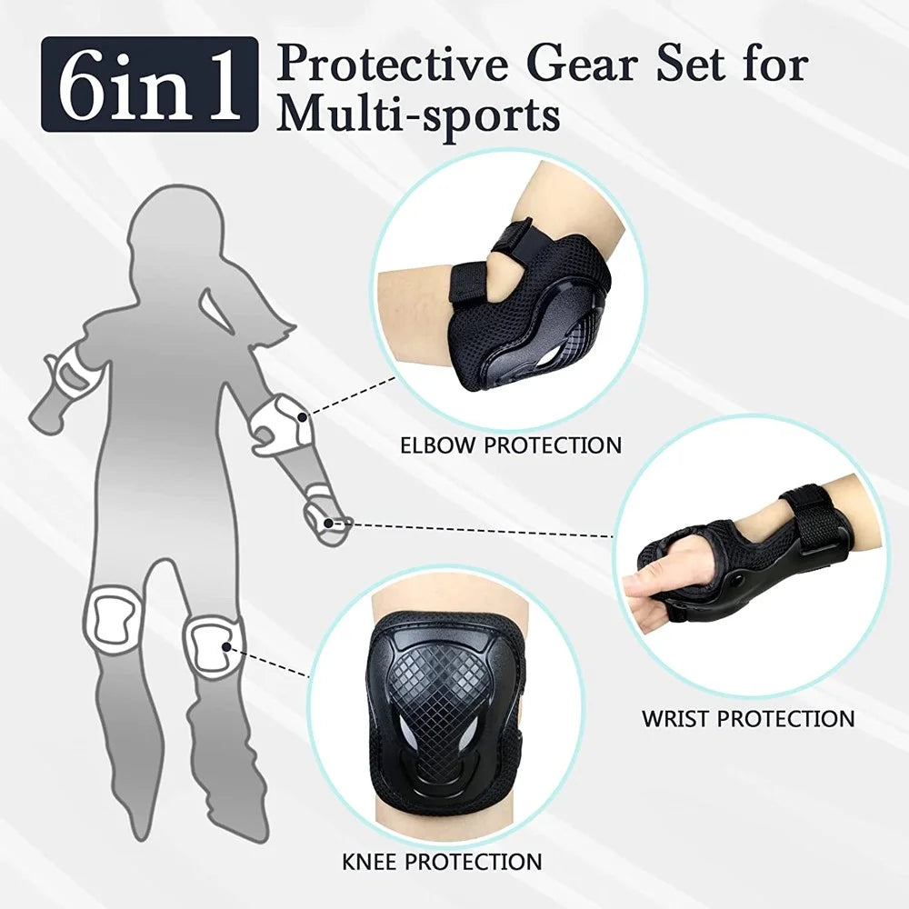 MD-611 6Pcs / Set Children Bicycle Roller Skating Knee Elbow Wrist Pads Skateboard Ski Anti-Fall Guard Protective Gear - Black / S - 5