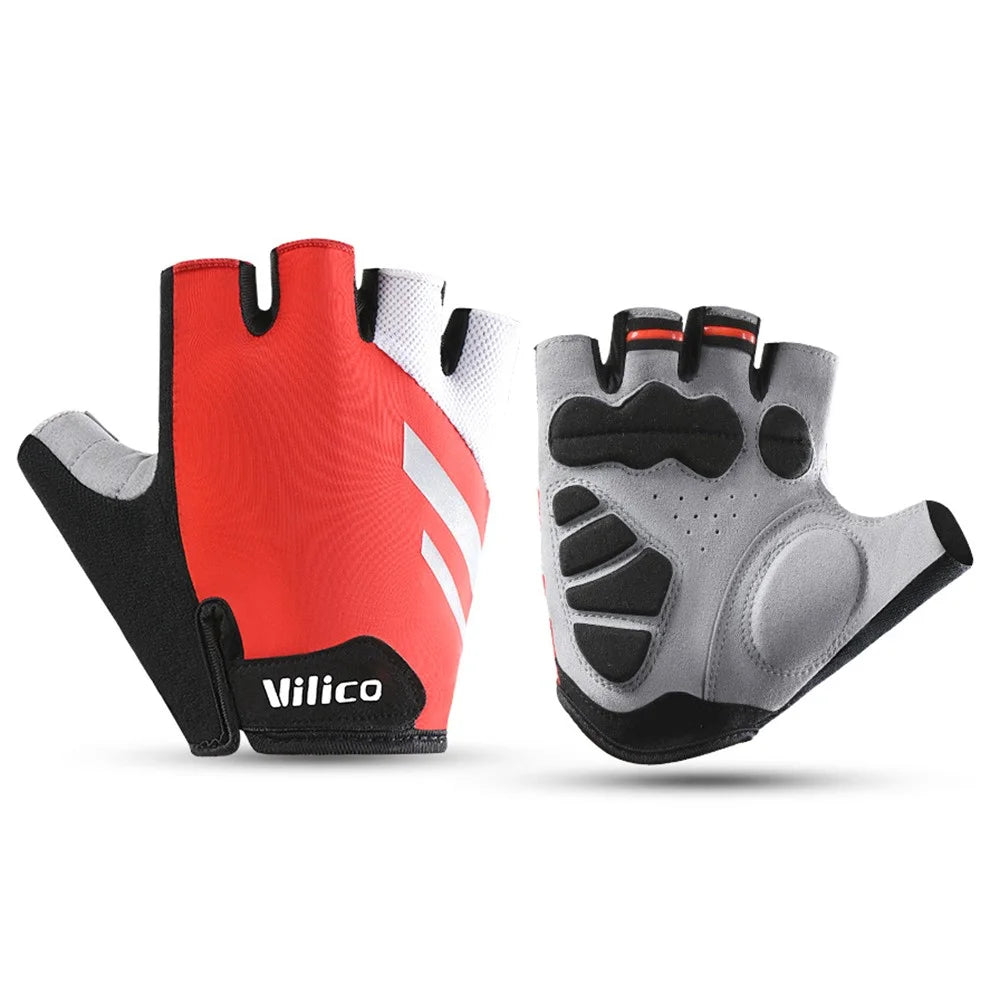 VILICO A0066V 1 Pair Size M Cycling Fitness Fishing Outdoor Sports Gloves Shock Absorbing Anti Slip Half Finger Gloves - Red - 1