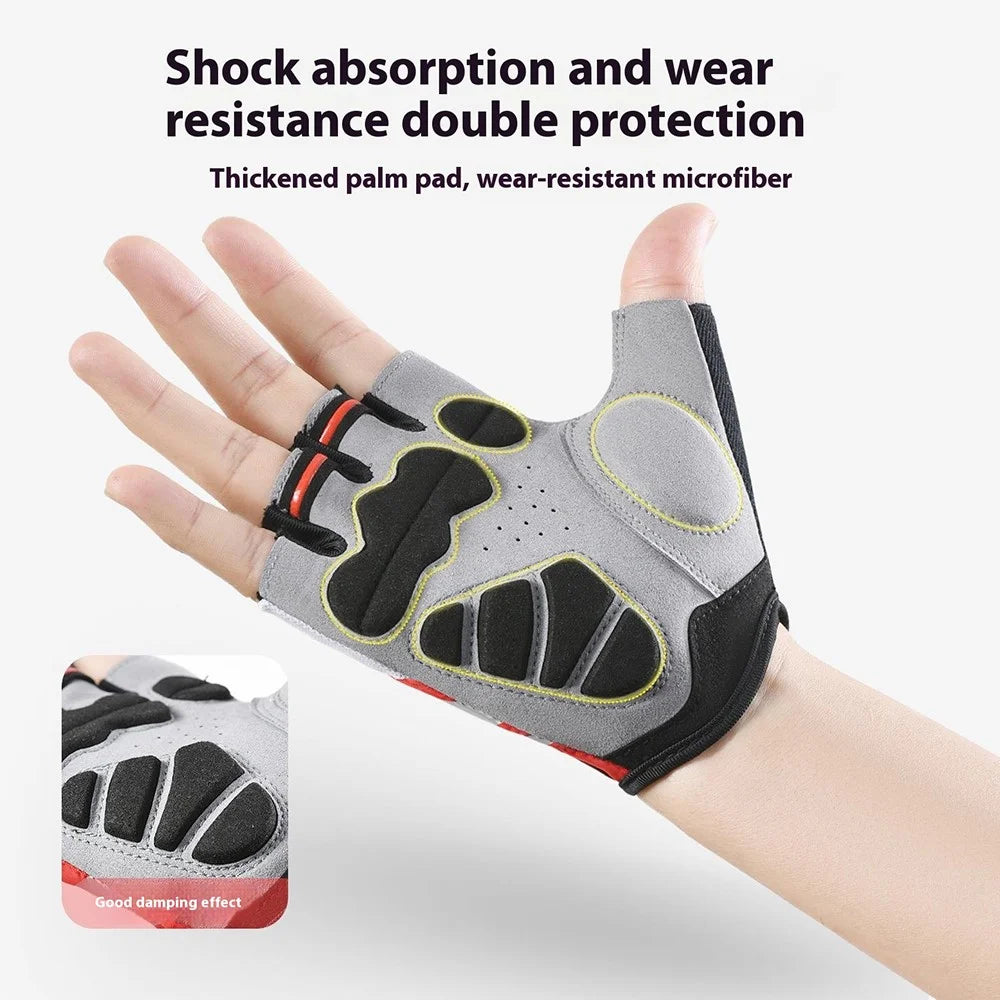 VILICO A0066V 1 Pair Size M Cycling Fitness Fishing Outdoor Sports Gloves Shock Absorbing Anti Slip Half Finger Gloves - Red - 2