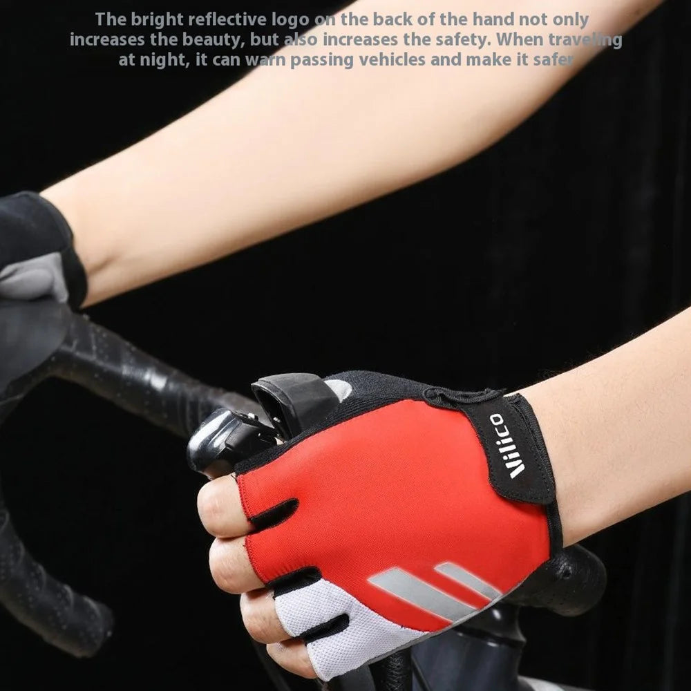 VILICO A0066V 1 Pair Size M Cycling Fitness Fishing Outdoor Sports Gloves Shock Absorbing Anti Slip Half Finger Gloves - Red - 4