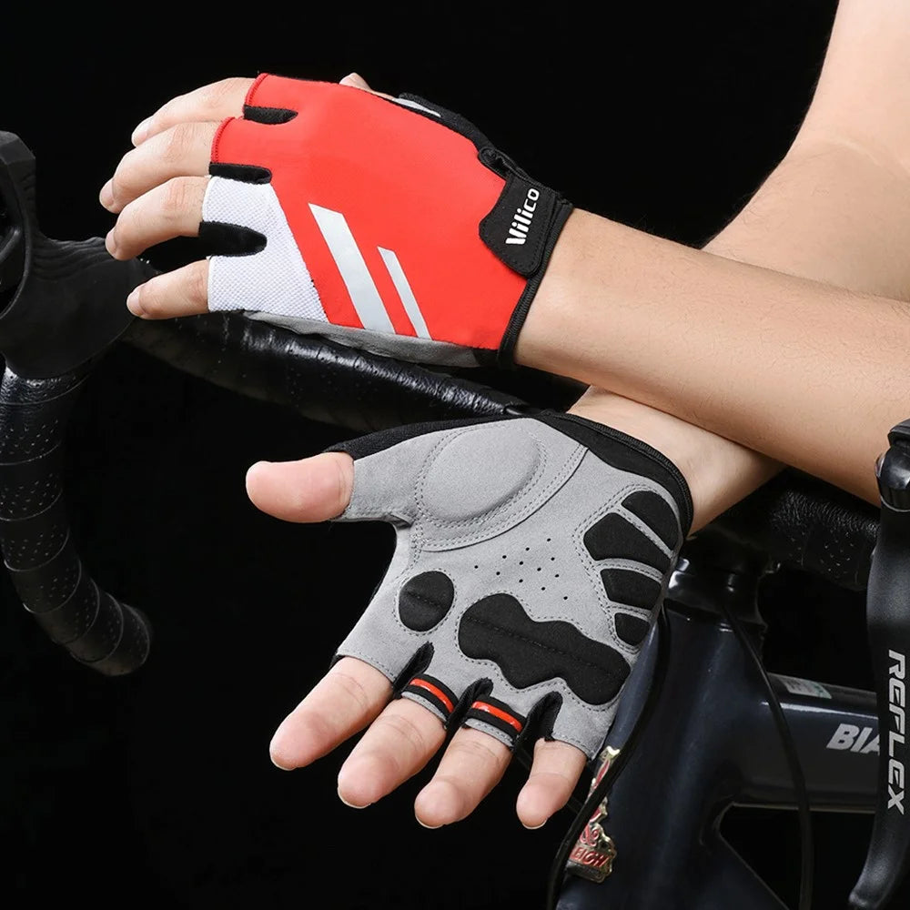 VILICO A0066V 1 Pair Size L Cycling Fitness Fishing Outdoor Sports Gloves Shock Absorbing Anti Slip Half Finger Gloves - Red - 7