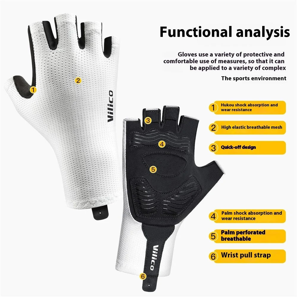 VILICO A0106 1 Pair Size S Outdoor Cycling Fishing Gloves Half Finger Shock Absorbing Breathable Bike Gloves - White - 3