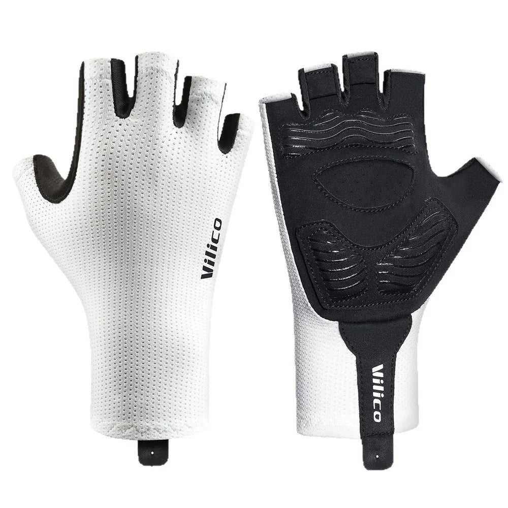 VILICO A0106 1 Pair Size L Outdoor Cycling Fishing Gloves Half Finger Shock Absorbing Breathable Bike Gloves - White - 1