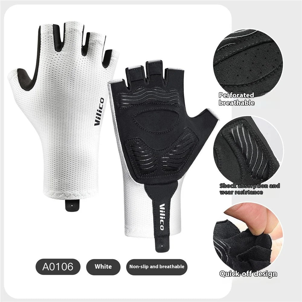 VILICO A0106 1 Pair Size L Outdoor Cycling Fishing Gloves Half Finger Shock Absorbing Breathable Bike Gloves - White - 2