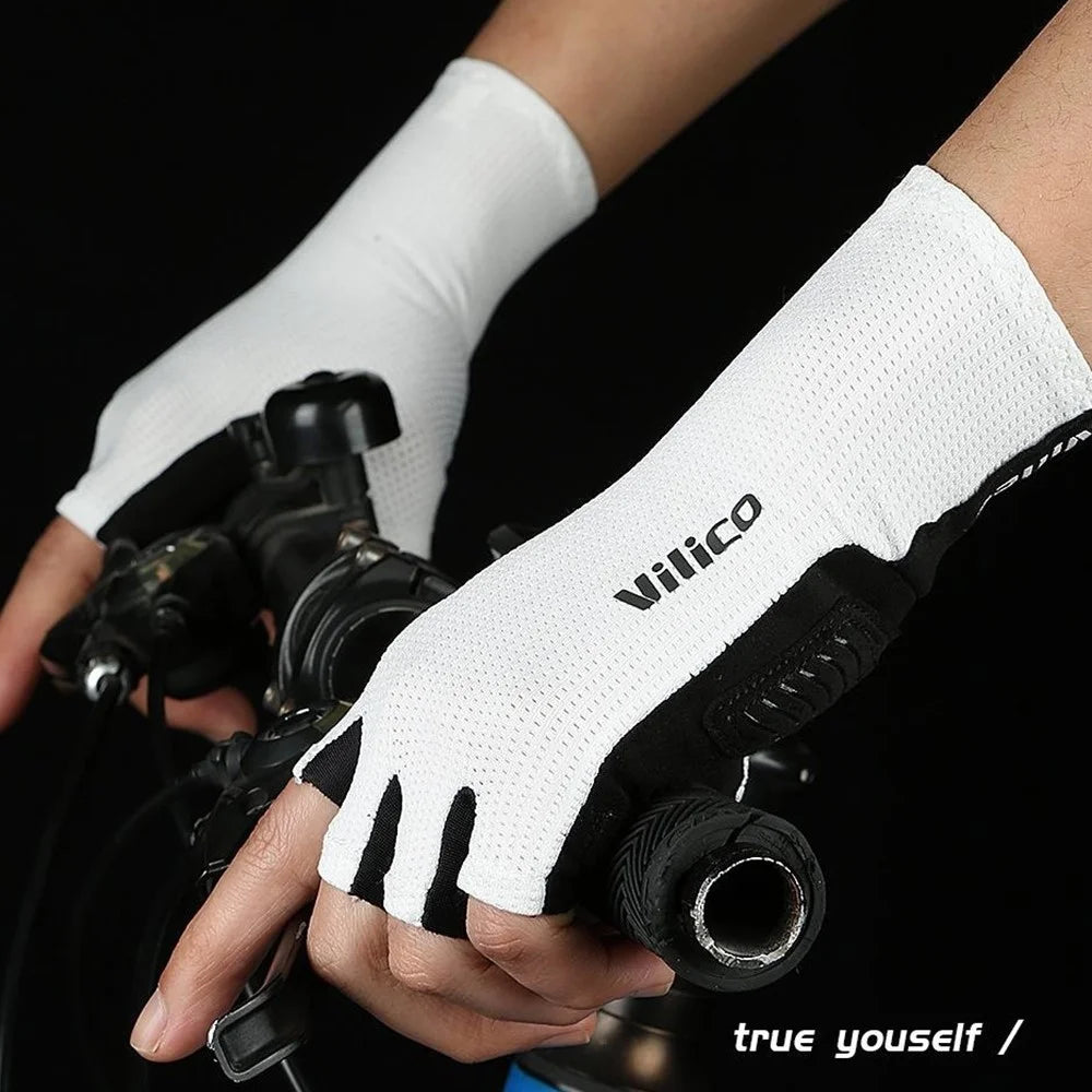 VILICO A0106 1 Pair Size L Outdoor Cycling Fishing Gloves Half Finger Shock Absorbing Breathable Bike Gloves - White - 4
