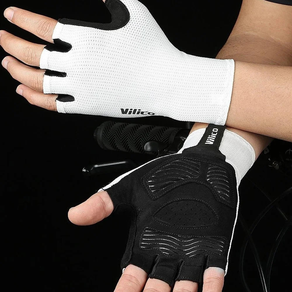 VILICO A0106 1 Pair Size XL Outdoor Cycling Fishing Gloves Half Finger Shock Absorbing Breathable Bike Gloves - White - 5