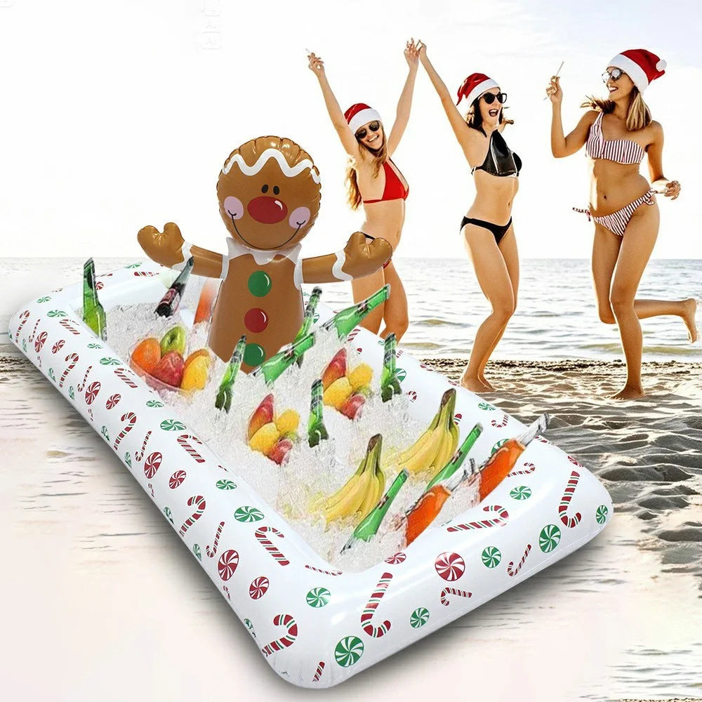 Inflatable Christmas Gingerbread Man Ice Storage Container PVC Anti Leak Pool Beach Ice Drink Holder - 2