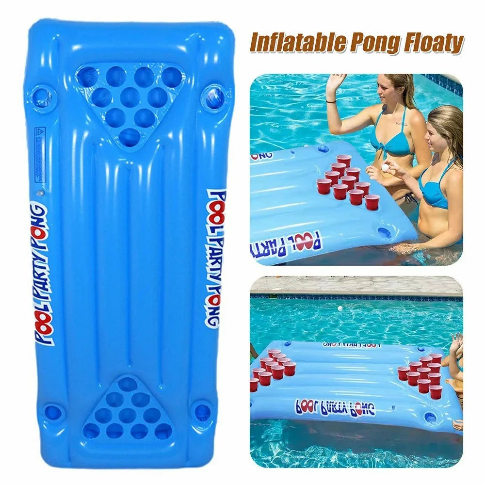 Inflatable PVC Float Game Pong Mat Swimming Pool Beach Cup Holder Floating Lounge Raft - 3