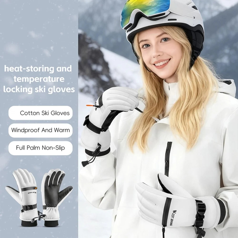 WEST BIKING YP0211271 Waterproof Ski Gloves Winter Windproof Touch Screen Cycling Mittens with Zipper Pocket - White / S - 4