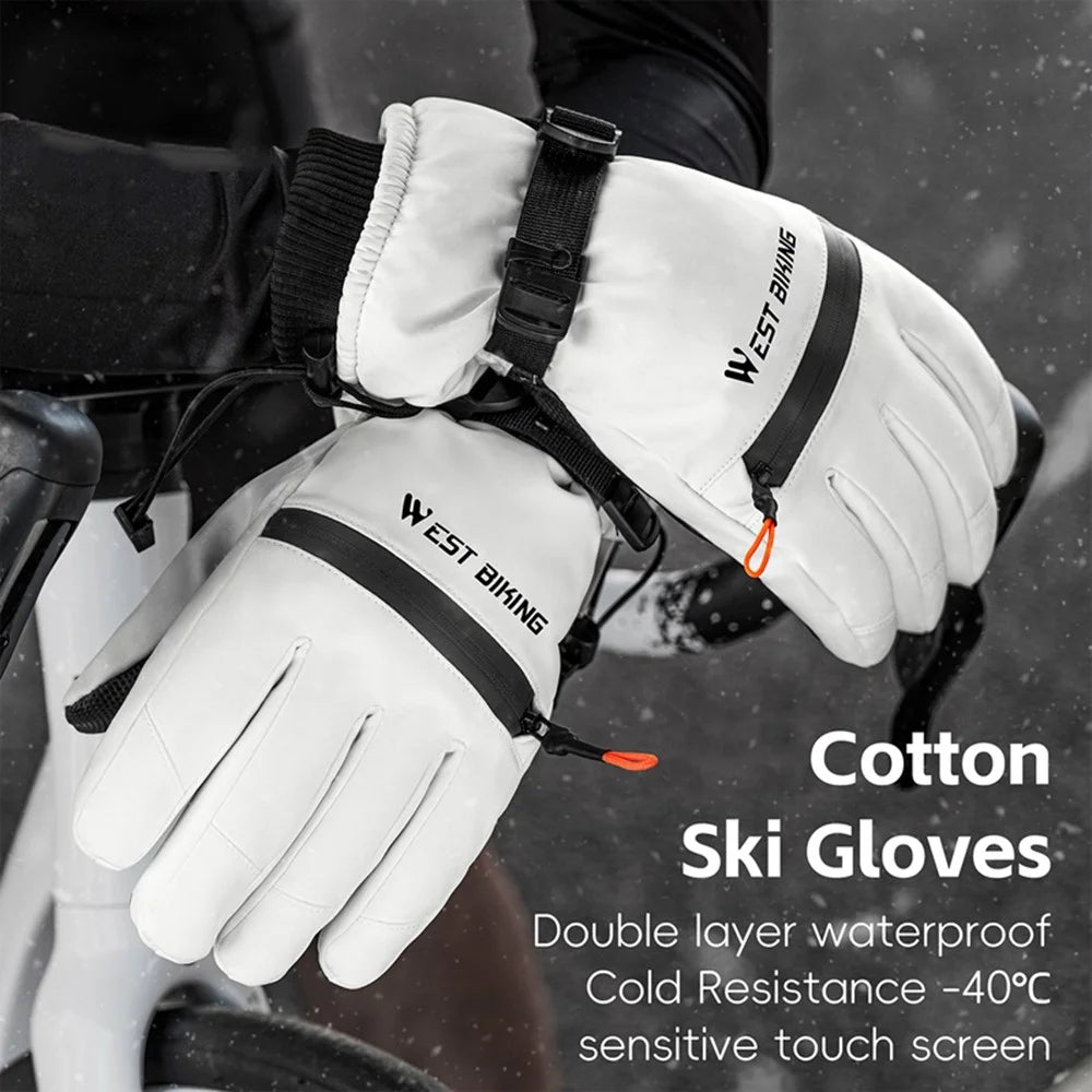 WEST BIKING YP0211271 Waterproof Ski Gloves Winter Windproof Touch Screen Cycling Mittens with Zipper Pocket - White / S - 5